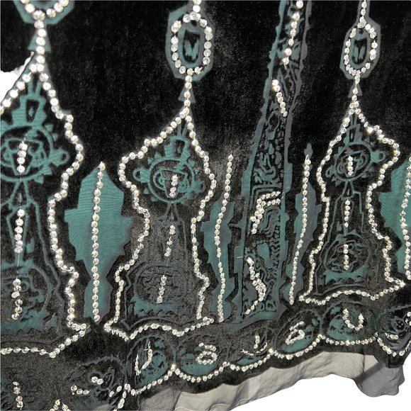 Carole Little Women's A-Line Full Skirt Black Velvet With Silver Sequins Size 16 - Picture 6 of 9